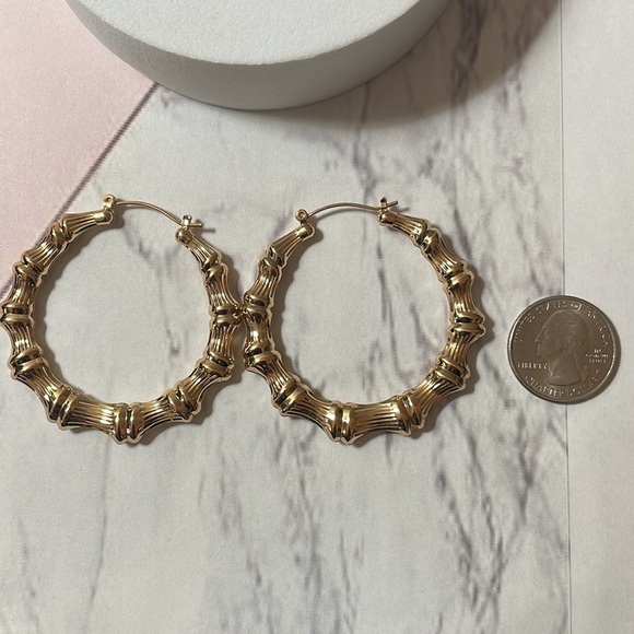 Gold Exaggerated Bamboo Hoop Earrings - Picture 10 of 10